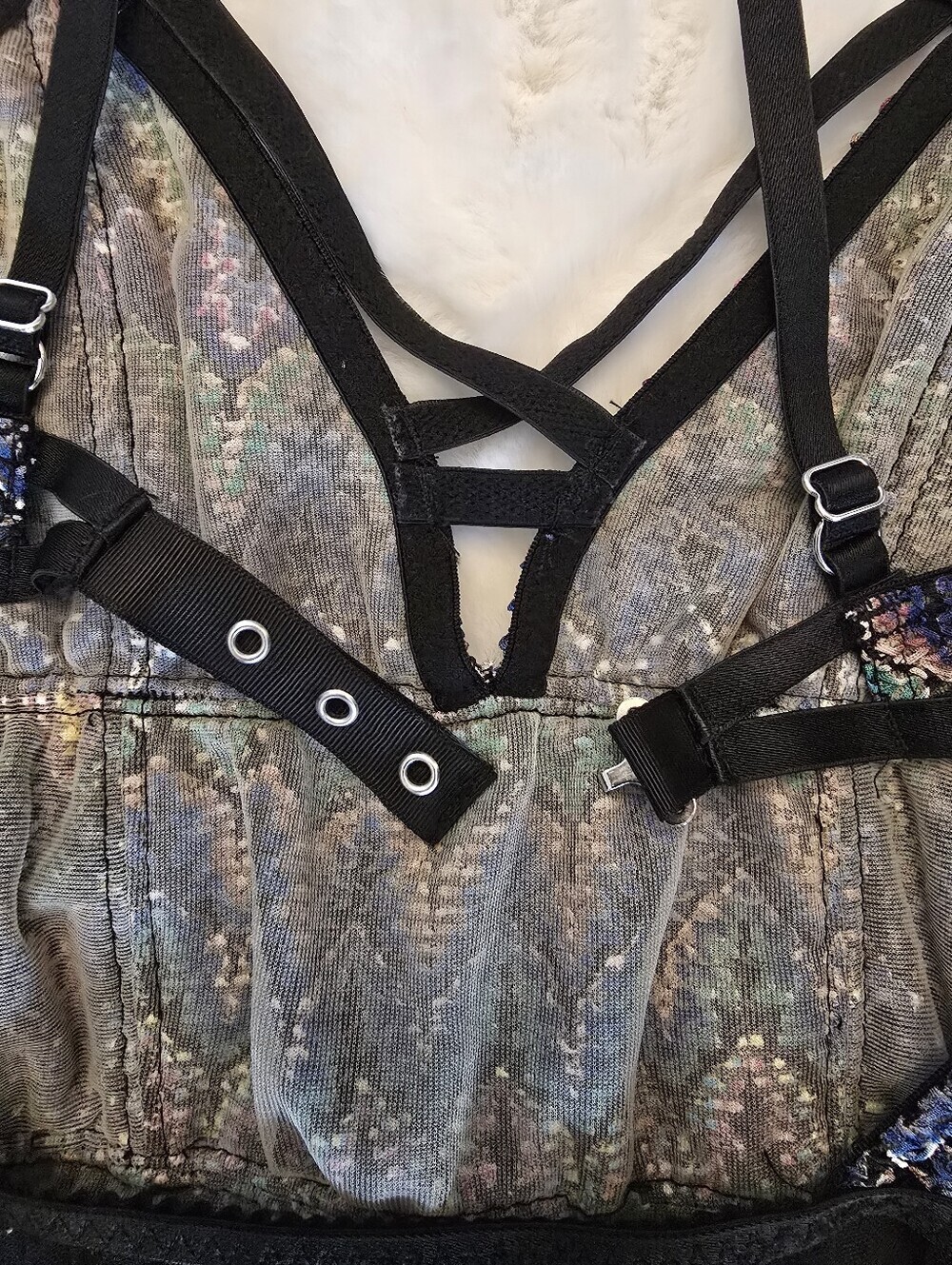 Topshop Multicolor Zigzag Mesh Bodysuit with Black Strappy Trim (NWT) - Picture 8 of 13